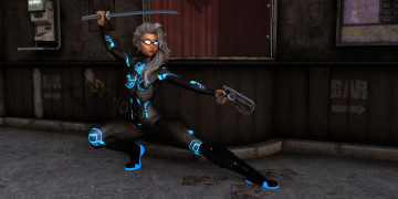 Картинка 3д+графика фантазия+ fantasy взгляд девушка очки оружие фон