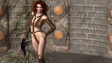 Картинка 3д+графика амазонки+ amazon оружие улыбка взгляд девушка фон