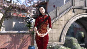 Картинка 3д+графика фантазия+ fantasy девушка взгляд фон дракон