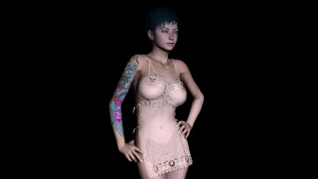 Картинка 3д+графика люди+ people тату фон взгляд девушка