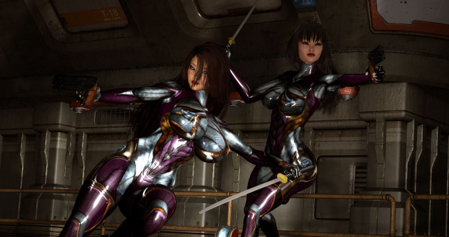 Обои картинки фото 3д графика, фантазия , fantasy, фон, взгляд, девушки