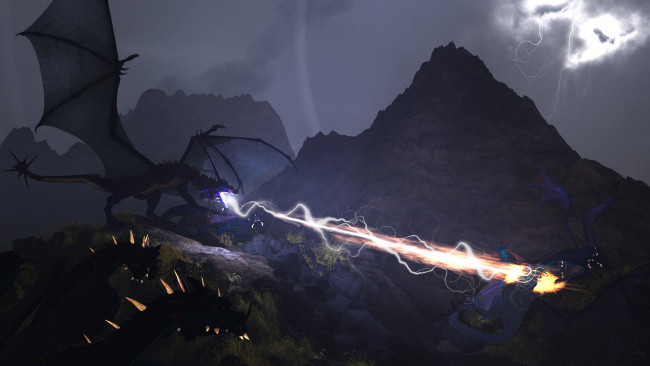 Обои картинки фото 3д графика, существа , creatures, горы, драконы