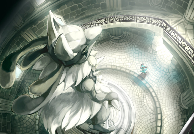 Обои картинки фото аниме, pokemon, арт, статуя, покемон