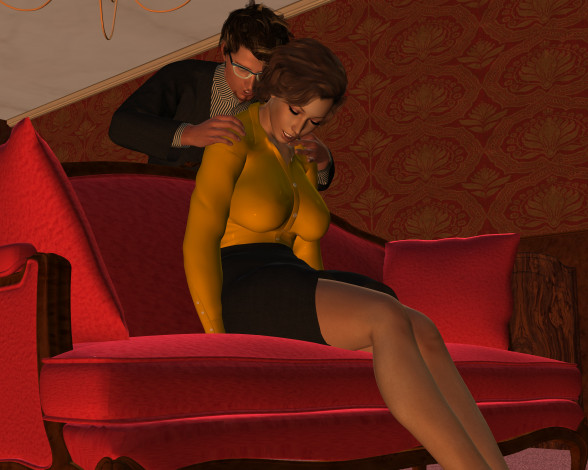 Обои картинки фото 3д графика, фантазия , fantasy, интерьер, мужчина, фон, взгляд, девушка