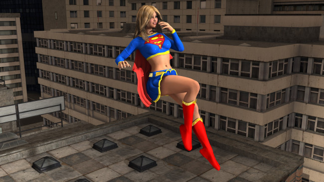 Обои картинки фото 3д графика, люди , people, девушка, взгляд, фон, супермен, город