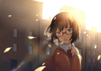 Картинка аниме город +улицы +здания фон взгляд девушка