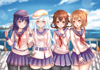 Картинка аниме kantai+collection девушки взгляд фон