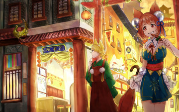 Картинка аниме животные +существа девушка взгляд фон