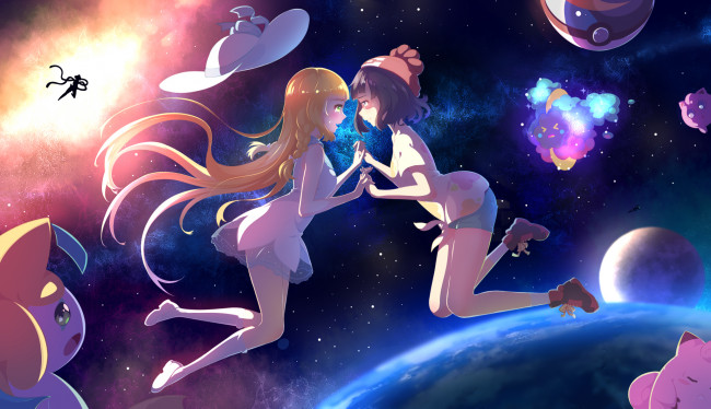 Обои картинки фото аниме, pokemon, девочки