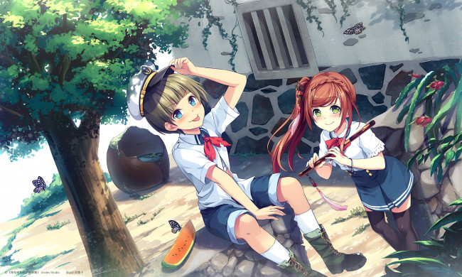 Обои картинки фото аниме, unknown,  другое, взгляд, фон, девушка, парень