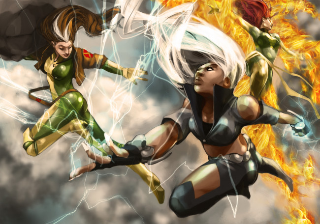 Обои картинки фото рисованное, комиксы, девушки, фон, униформа, магия