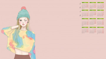 Картинка календари рисованные +векторная+графика шапка взгляд 2018 девушка