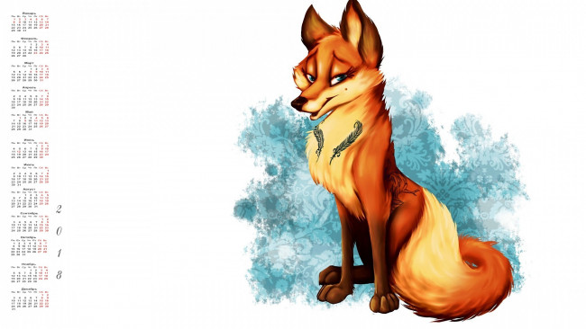 Обои картинки фото календари, рисованные,  векторная графика, взгляд, узор, лиса, 2018