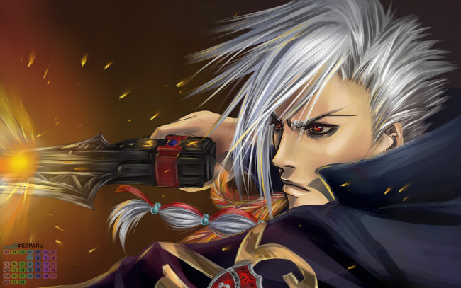 Обои картинки фото календари, аниме, парень, 2018, оружие, взгляд