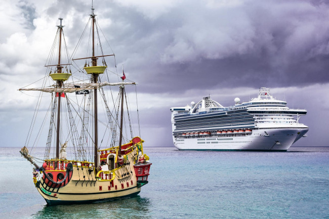 Обои картинки фото david and goliath - george town,  grand cayman, корабли, разные вместе, круиз, лайнер