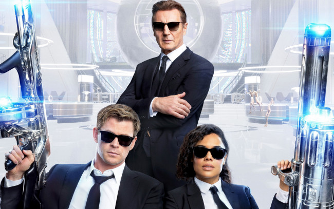Обои картинки фото men in black international 2019, кино фильмы, -unknown , другое, tessa, lynn, thompson, chris, hemsworth, men, in, black, international, 2019, liam, neeson