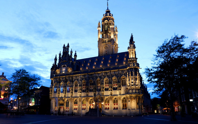 Обои картинки фото netherlands,  middelburg,  town hall, города, замки нидерландов, собор