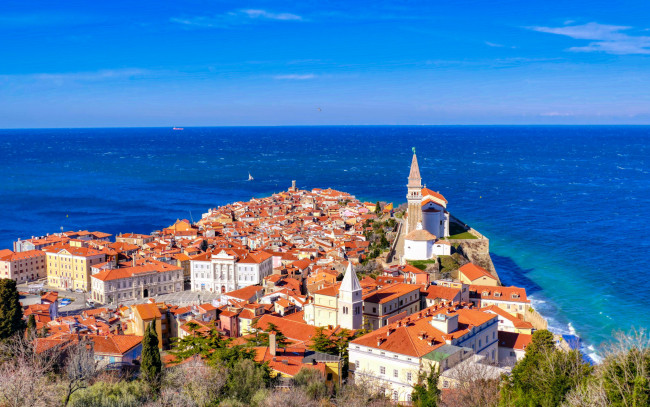 Обои картинки фото slovenia,  piran, города, - панорамы, пиран, адриатическое, море, лето, туризм, путешествия, seascape, cловения