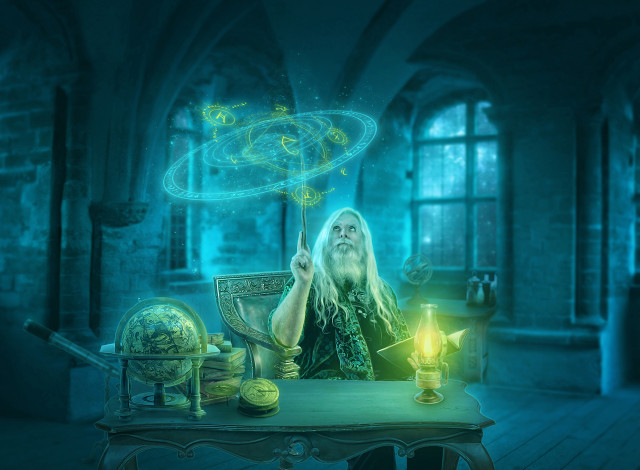 Обои картинки фото разное, компьютерный дизайн, мужчина, фон, борода, палочка, магия