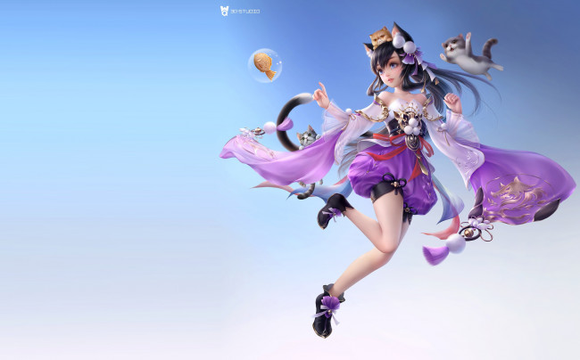 Обои картинки фото фэнтези, существа, девочка, котята