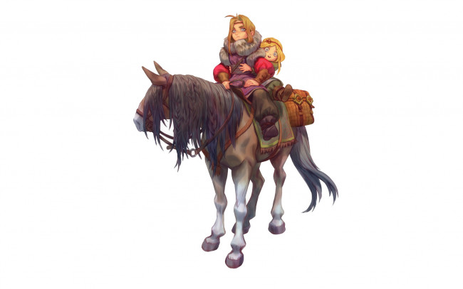 Обои картинки фото рисованное, комиксы, дети, лошадь