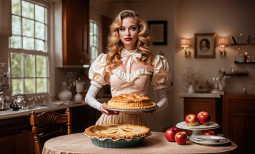 Картинка 3д+графика люди+ people девушка платье выпечка пирог