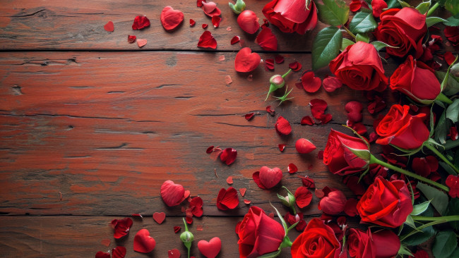Обои картинки фото праздничные, день святого валентина,  сердечки,  любовь, любовь, праздник, сердце, доски, розы, букет, сердца, сердечки