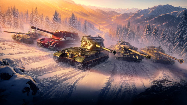 Обои картинки фото видео игры, world of tanks, танки, зима, снег, лес, горы