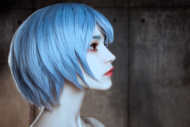 Обои картинки фото девушки, - креатив,  косплей, образ, костюм, косплей, голубые, волосы, лицо