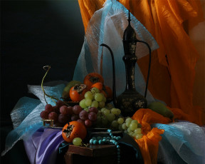 Картинка ира быкова натюрморт восточным кувшином фруктами еда