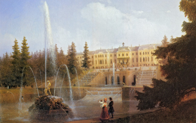 Обои картинки фото 12, петергоф, вид, рисованные, живопись
