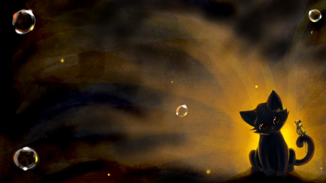 Обои картинки фото рисованные, животные, коты, кошка, кот, попугай, птица, котёнок