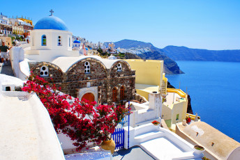 Картинка oia santorini greece города санторини греция море побережье пейзаж церковь