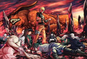 Картинка аниме naruto саске наруто курама ино сакура хината бой неджи кьюби