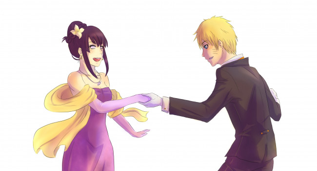 Обои картинки фото аниме, naruto, хината, романтика, парень, любовь, бал, девушка, танец, наруто