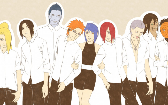 Обои картинки фото аниме, naruto, обито, итачи, хидан, кисаме, нагато, яхико, конан, дейдара, акатцки