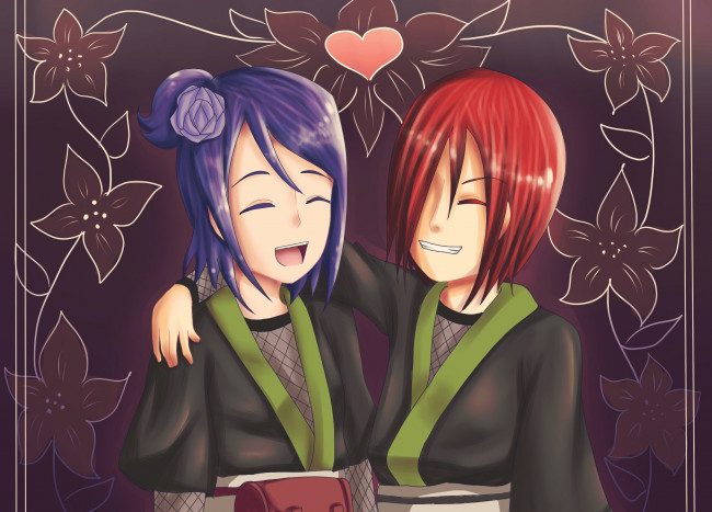 Обои картинки фото аниме, naruto, акатцки, конан, нагато, наруто, цветы