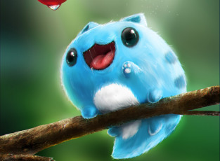 Картинка фэнтези существа голубой зверёк глазки