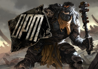 Картинка фэнтези люди взгляд шлем боец мужчина щит art opm лохмотья