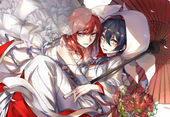 Картинка аниме unknown +другое арт фата платье розы sonoda umi девушки nishikino maki цветы букет зонт waterpupu