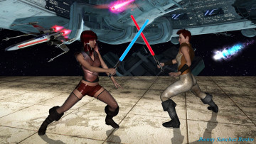 Картинка 3д+графика фантазия+ fantasy оружие фон взгляд девушка мальчик драка