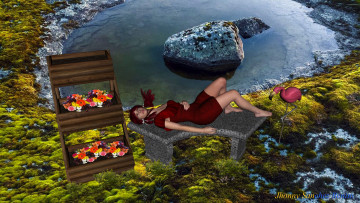 Картинка 3д+графика люди+ people взгляд девушка цветы фламинго фон