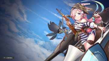 Картинка аниме оружие +техника +технологии небо очки пингвин девушка арт artist yasai пират