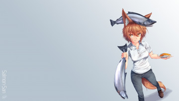 Картинка аниме животные +существа рыба dreadtie девушка лиса