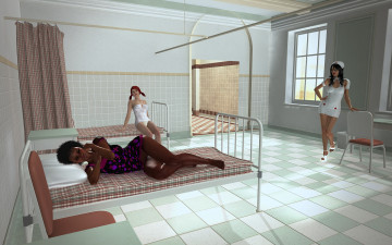 Картинка 3д+графика люди+ people кровати взгляд фон девушки