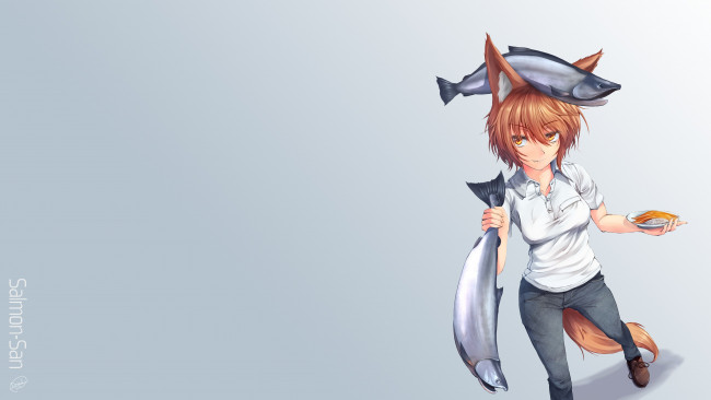 Обои картинки фото аниме, животные,  существа, рыба, dreadtie, девушка, лиса