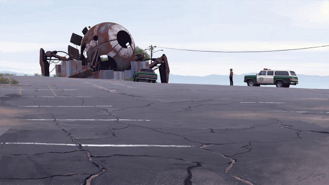 Обои картинки фото фэнтези, роботы,  киборги,  механизмы, полицейский, патруль, автомобиль, механоид, робот, будущее