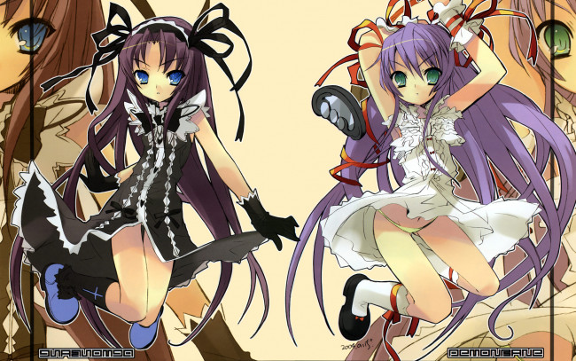 Обои картинки фото аниме, demonbane, itou, noiji, al, azif, etheldreda, девушки, платье, лента