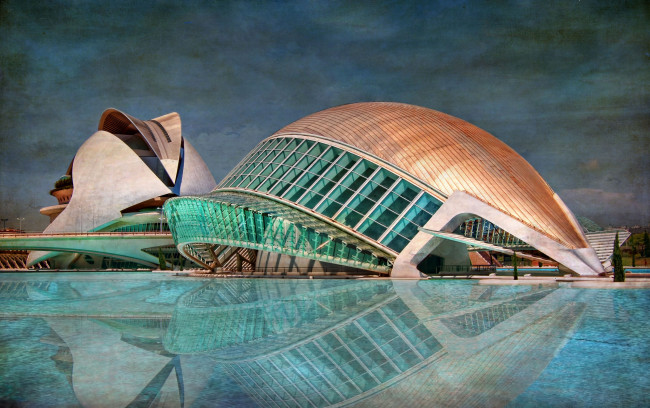 Обои картинки фото города, валенсия , испании, небо, здание, бассейн, hdr, валенсия, испания
