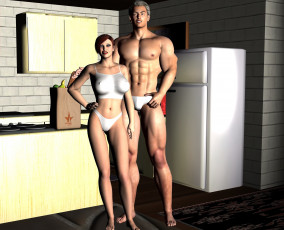 обоя 3д графика, люди , people, девушка, взгляд, фон, интерьер, мужчина